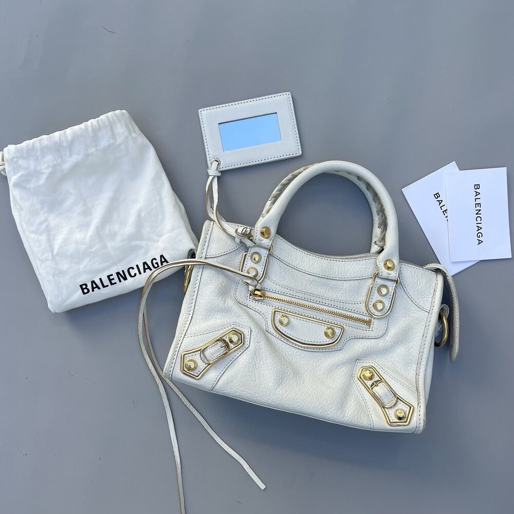 Balenciaga Classic Mini City 2Way Bag Handbag Shoulder Bag Leather White